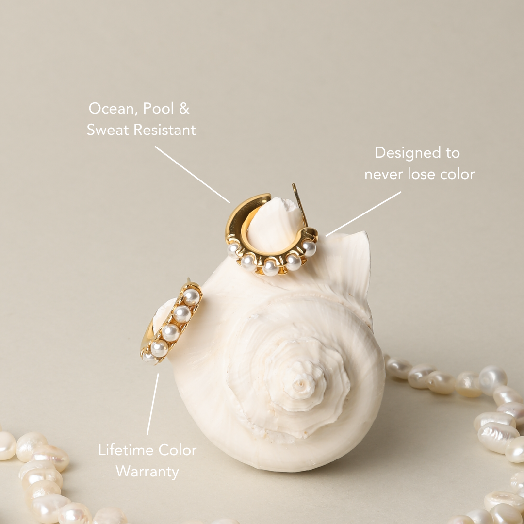 Mini Pearl Huggies Earrings - Image 2