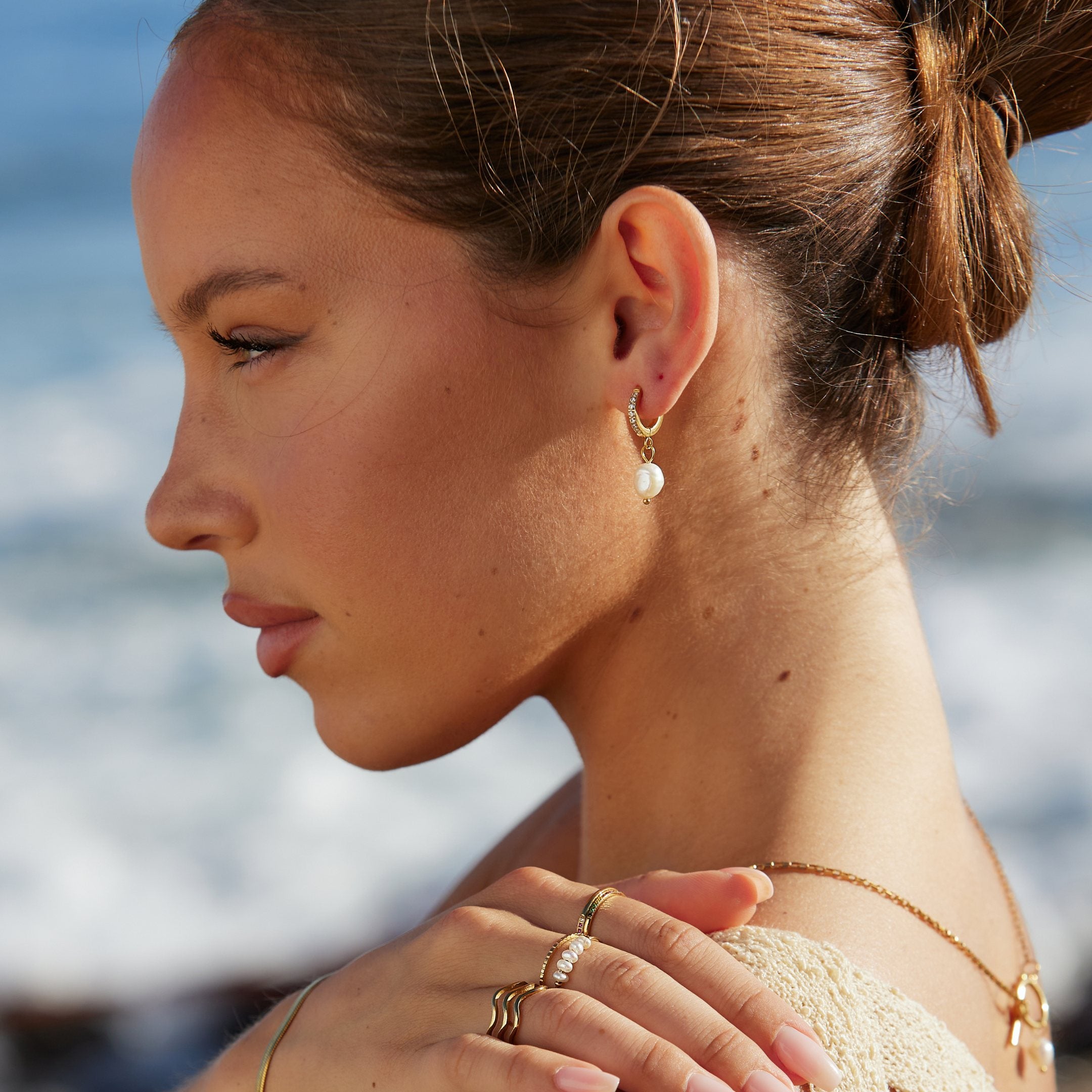 Freshwater Pearl Hoop Earrings - Image 7