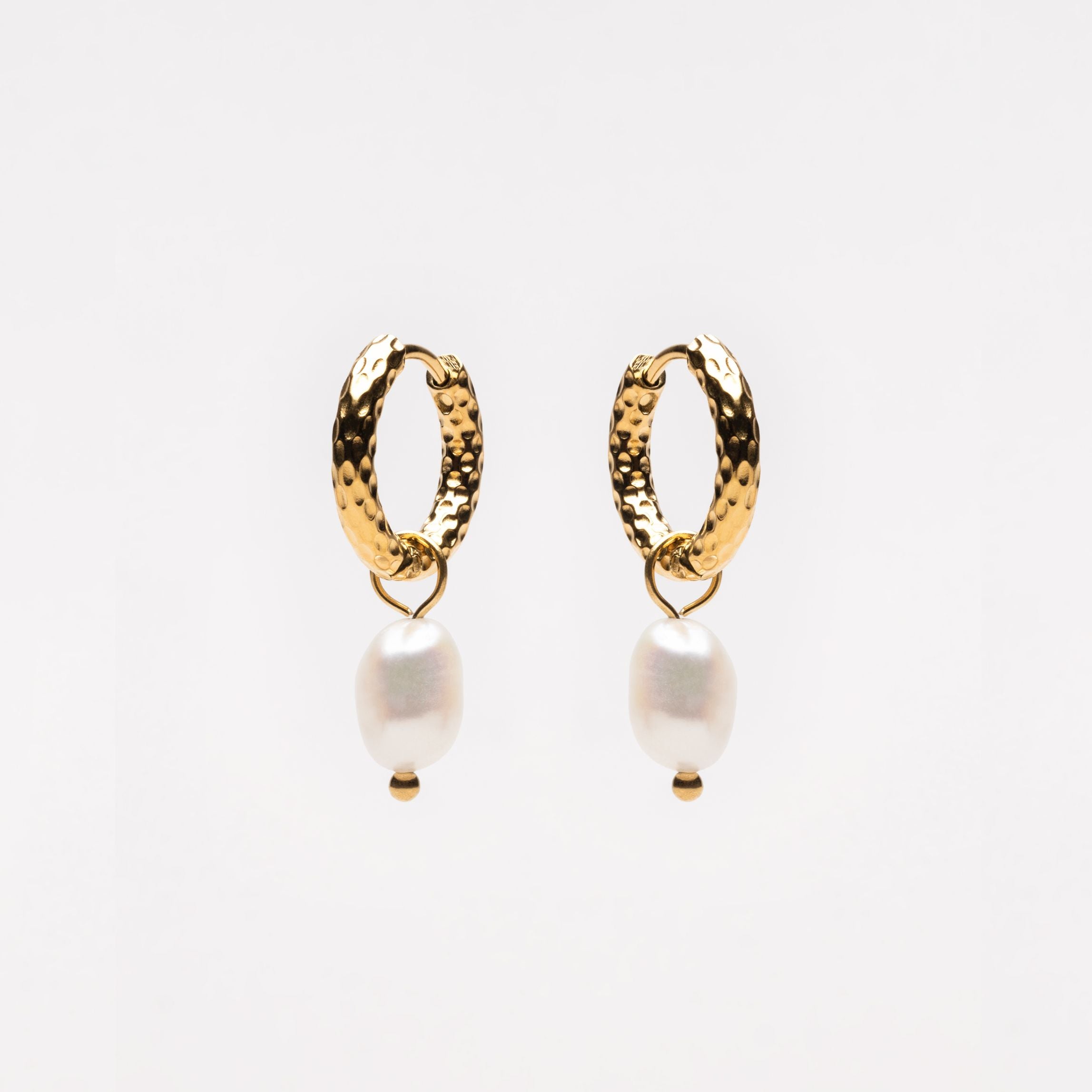 Hammered Pearl Hoop Earrings - Image 8