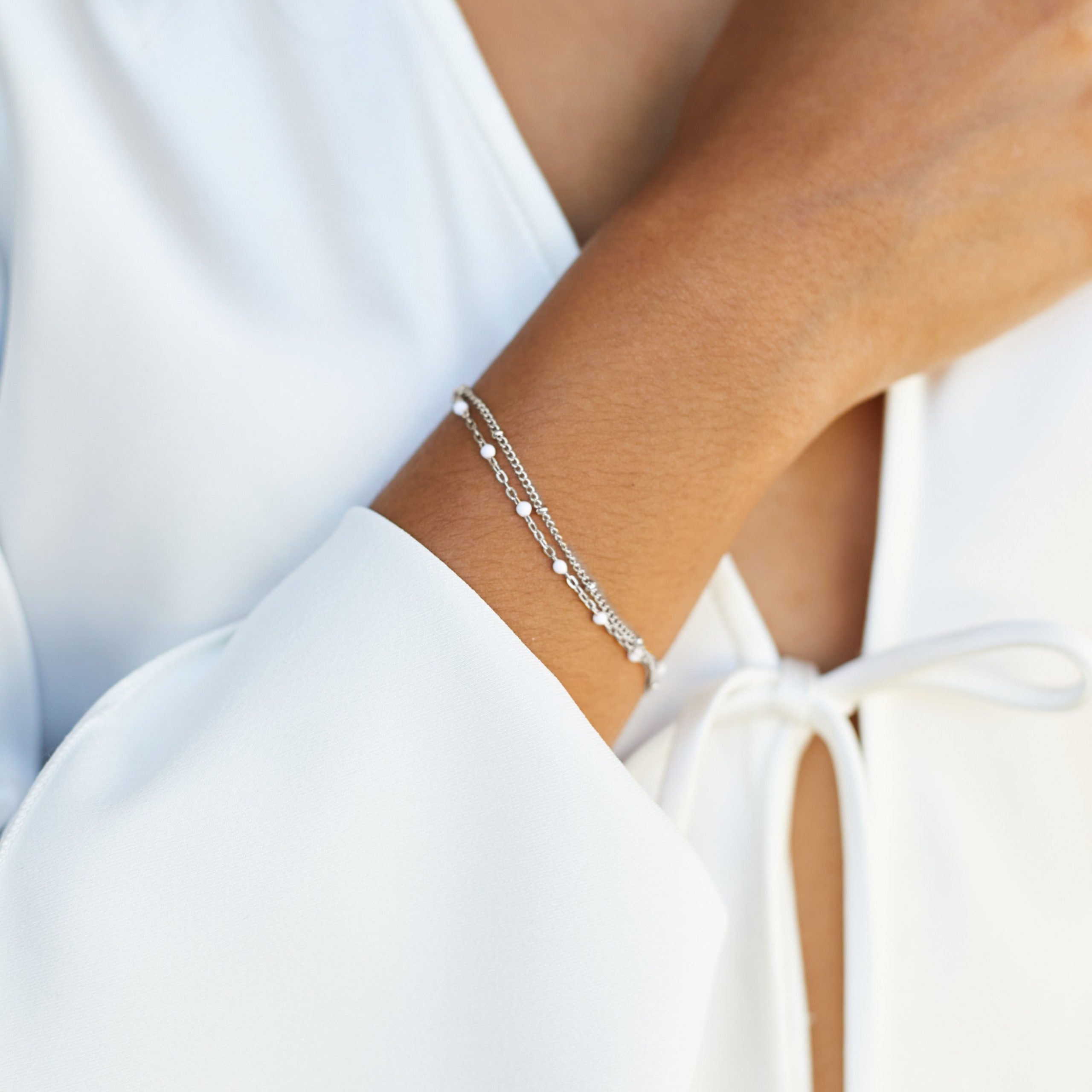 Double White Beaded Bracelet - Image 9